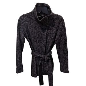 High Neck Asymmetric Zip Tweed Jacket PXS | Y2K Indie Sleaze Convertible Collar